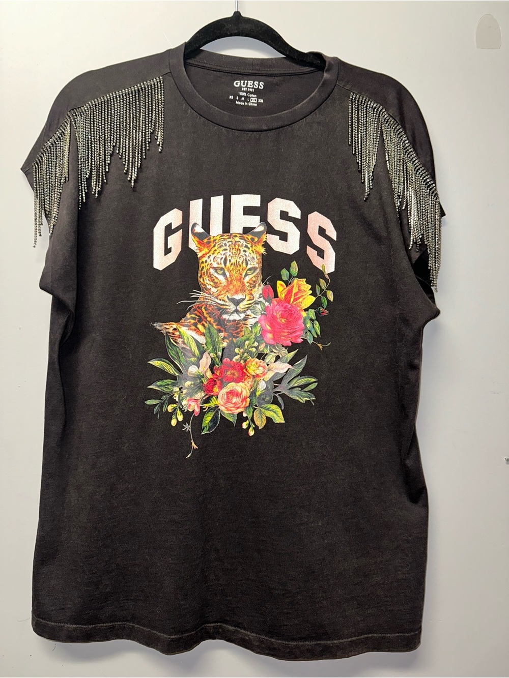 Guess Fringe Leopard Logo Tee